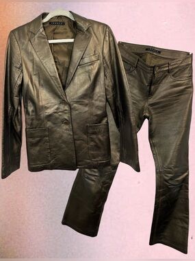 Theory Metallic Bronze Sheepskin Pantsuit (Jacket + Pants) Glam Rock Tailoring